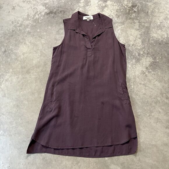 Cloth Stone Dress Womens Small Purple Button‎ Front Collared Tencel Basic - Picture 1 of 9